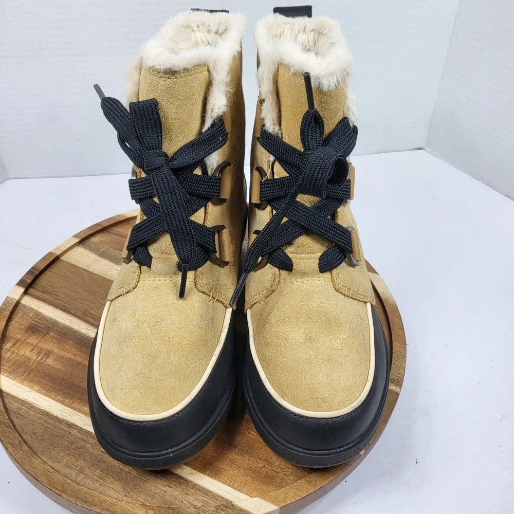 Sorel Tivoli IV Boots Womens 6.5 Tan Black NL3425-373 Waterproof Faux Fur
